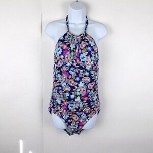 Liz Claiborne One piece Swimsuit Size 12 Paisley Print Blue Multi color